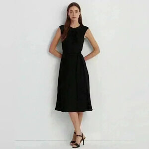 NWT Lauren Ralph Lauren Bubble Crepe Cap-Sleeve Dress Black Size 4